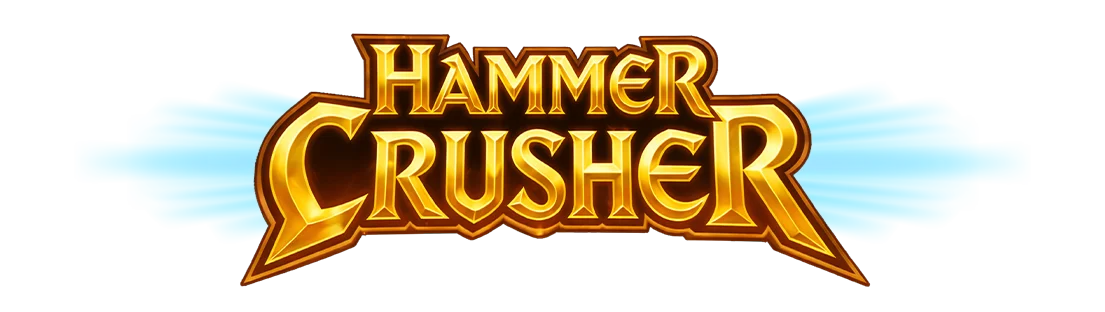 Hammer Crusher gold title artwork on an electric blue background