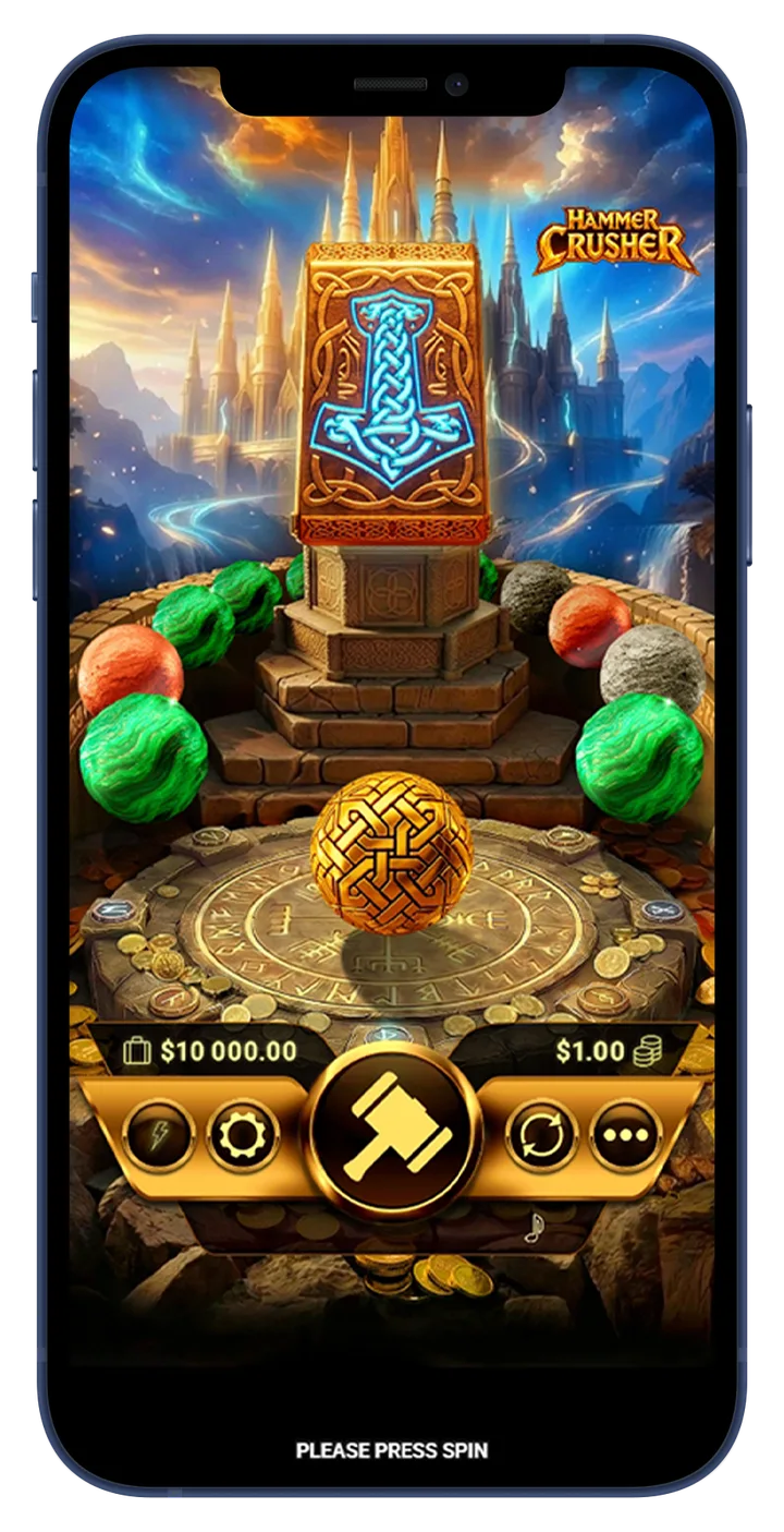 Hammer Crusher marble arena with Mjolnir above the circular playfield